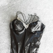 Flori Design Black Cocktail Slip Dress with Beaded/Rhinestone Backless 24