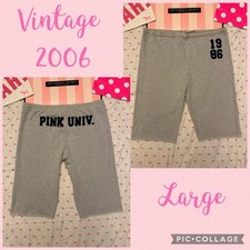 VS PINK VINTAGE Y2K CAPRI SWEATPANTS GRAY PATCH 1986 UNIVERSITY LOGOS RARE HTF L