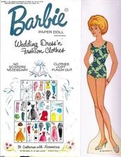 VINTAGE UNCUT 1964 BARBIE WEDDING DRESS FASHION PAPER DOLLS~#1 TOP REPRODUCTION