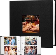 Photo Album 4x6 240 Photos with Writing Space Leather Cover Front Black 