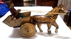 Vintage Marx Tin Wind Up Toy Farmer in Cart Pulled By horse Marked MAR
