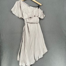 Zimmermann Dress Womens 2 Beige Asymmetric Frill One Shoulder Tie Belted