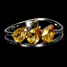 925 Sterling Silver Ring Pear Citrine 6x4mm Natural Gemstone Jewelry Size 7.5