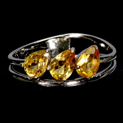 925 Sterlingsilber Ring Birne Citrin 6x4mm Natürlich Edelstein Schmuck Größe 7.5 - Bild 1 von 4