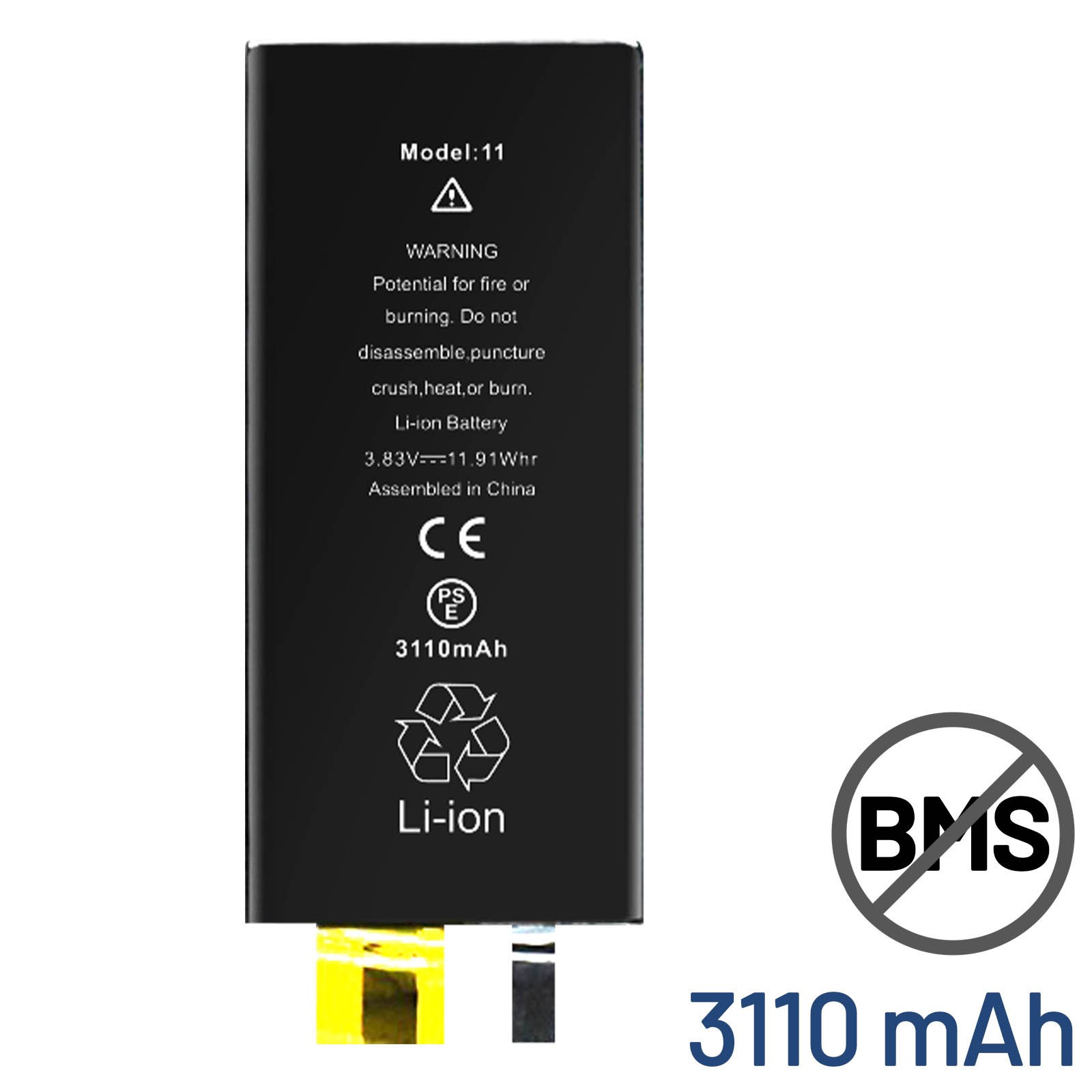 Batterie iPhone 11 sans BMS de 3110 mAh pour remplacement interne