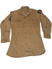 50s Vintage US Army Shirt Mens Small Khaki Patches Korean War Era
