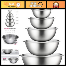 6-Piece Stainless Steel Mixing Bowls Set - Durable, Nesting, Kitchen Prep Bowls