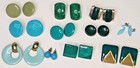 11 Pair Vintage Green Blue Pierced Earrings