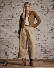 RRL Ralph Lauren Women's Crop Wide Leg Trousers Military Khaki Chinos Size W32
