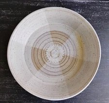 Enid Raynor Pottery Speckled Beige/Brown 9 1/4" Dish, Has Crack In The Side