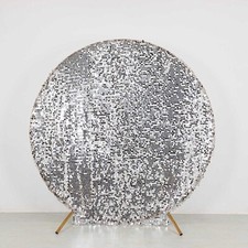 7.5 ft SILVER Sparkly Big Payette Sequin Backdrop STAND COVER Party Decorations