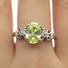 925 Sterling Silver White Green C Z Ring Size 6