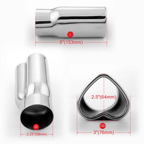 2.25" Inlet 304 Stainless Steel Exhaust Tip Heart Shaped 6" Long 3"x2.5" Out - Picture 6 of 6