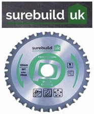 Surebuild UK 136mm x 20mm Bore, 30 Tooth Metal TCT Cutting Circular Saw Blade