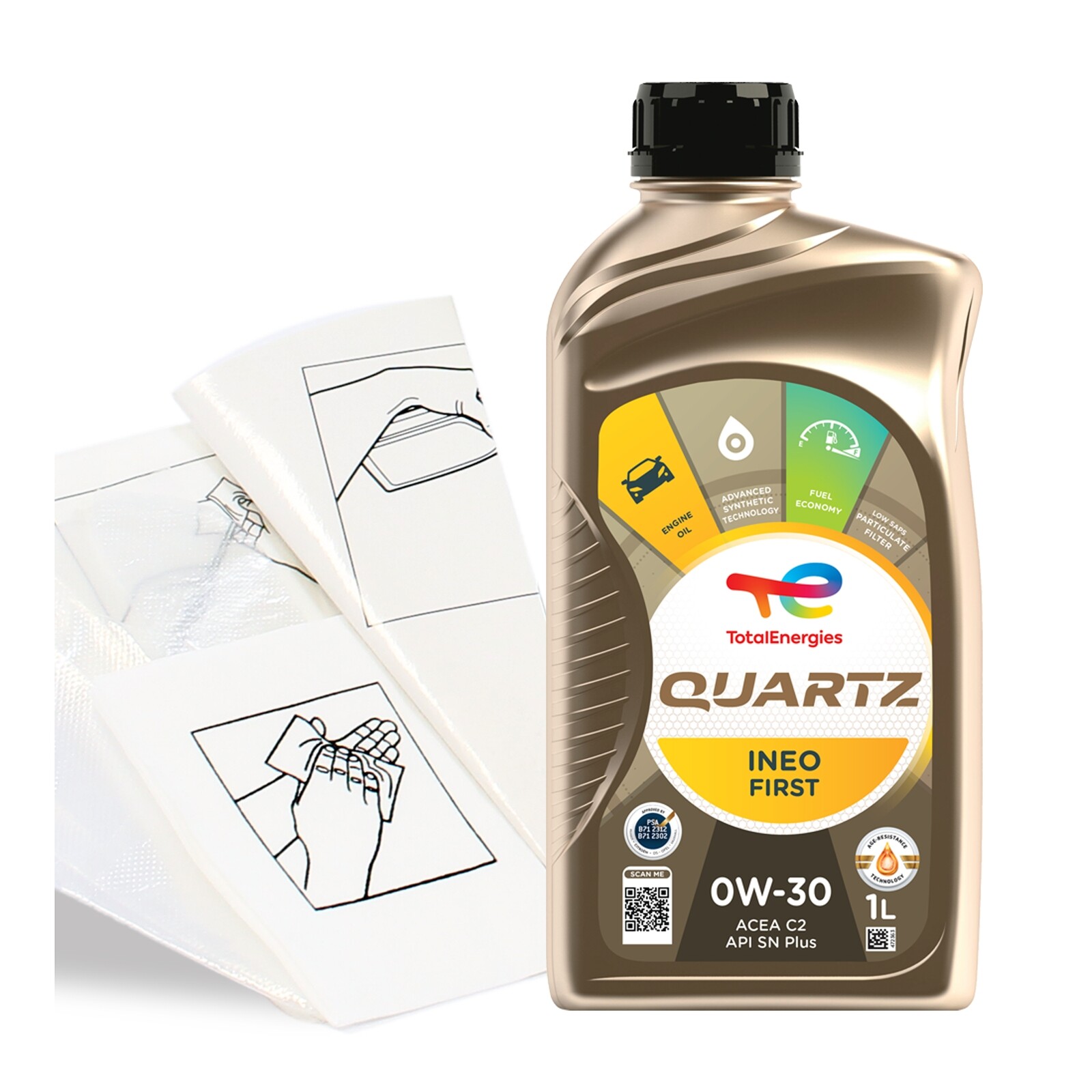 Engine Oil TopUp Total Quartz Ineo First 0w-30 1 LITRE 1L + Gloves,Wipes,Funnel