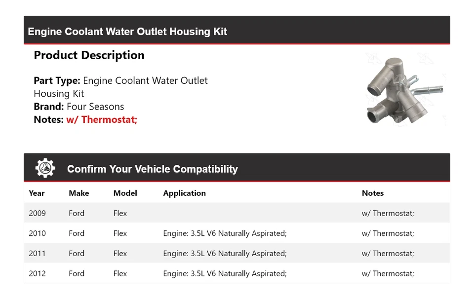 Kit de carcaça de saída de água líquido de arrefecimento do motor Ford Flex 2009-2012 4 estações 2010 - Imagem 2 de 4