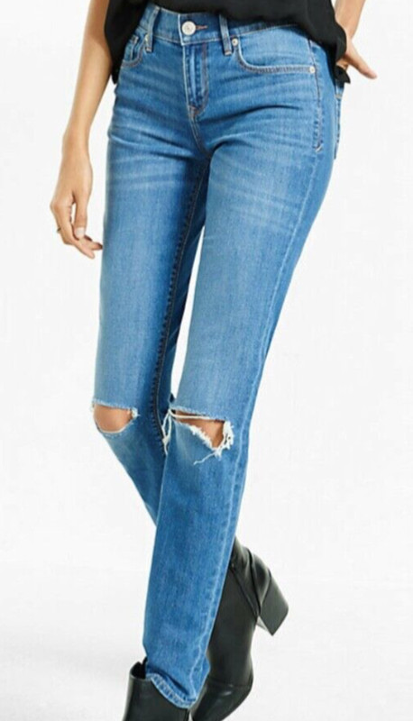 Express Women's Mid Rise Knee Slit Girlfriend Jeans Sz 2 R NEW Nwt