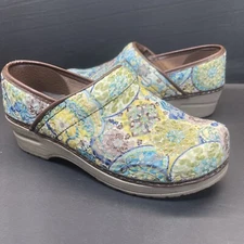 Sanita Bella Clogs Women’s Size 37 Floral Print Slip On Comfort Fabric Canvas