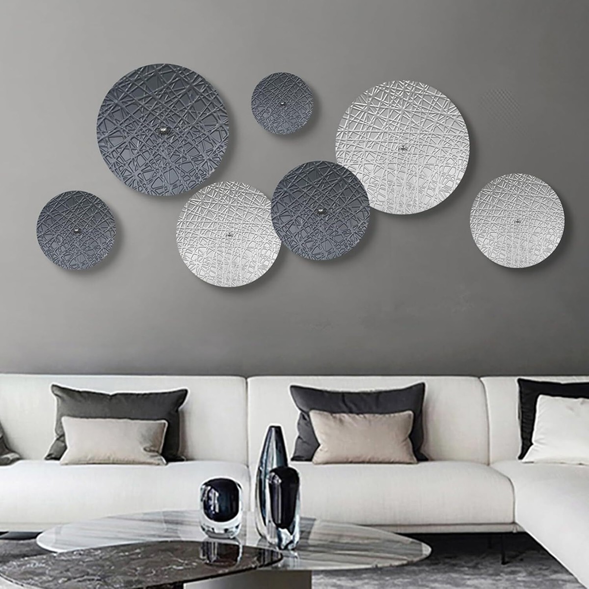 TEIPAI Silver and Grey Wall Decor for Living Room, 7PCS Dark