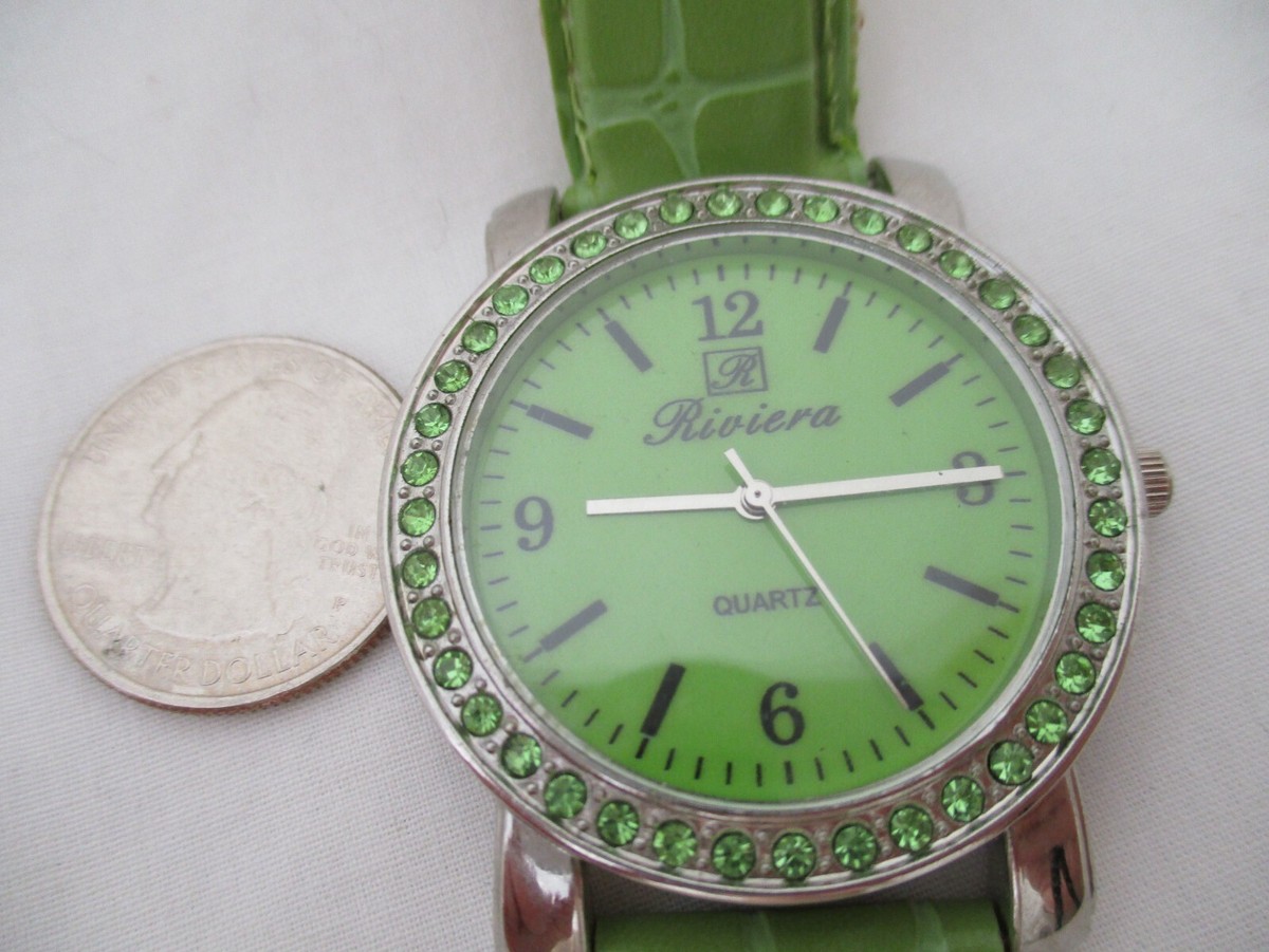 RIVIERA LIME GREEN VINTAGE LADIES WATCH w/ GREEN CRYSTALS NEEDS A NEW BATTERY nostalgia-new-yorkbr11-year-  main image 4