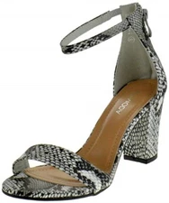 Top Moda Hannah-1 Black White Snake Ankle Strap Block Heeled Fashion Sandals