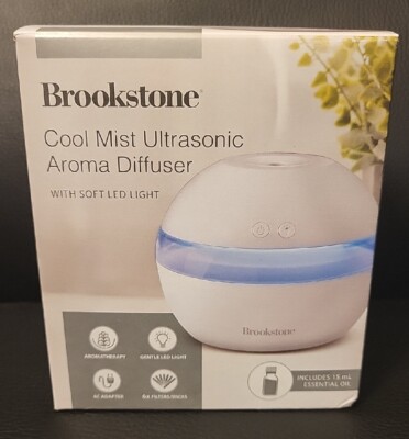 BROOKSTONE COOL MIST ULTRASONIC AROMA DIFFUSER W/ SOFT LED LIGHT W ...
