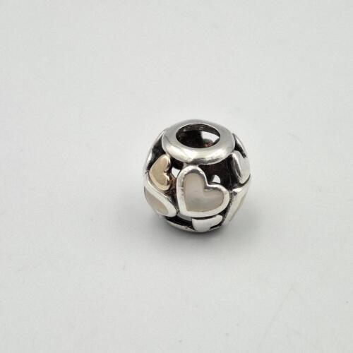 Pandora 791879MOP 925 Sterling Silver & 14K Gold Luminous Hearts Bead Charm - Picture 2 of 5