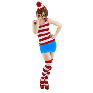 Where-039-s-WALDO-Wenda-Stripe-Dress-Hat-Glasses-Sexy-Costume-WOMEN-039-S-S-M-L-XL
