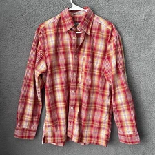 Orvis Shirt Mens Medium Red Yellow Plaid Trout Bum Long Sleeve Button Up Preppy