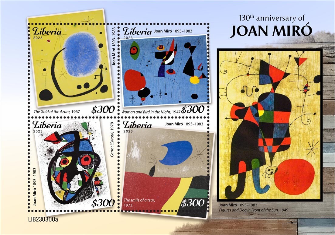 Joan Miró 130th Anniversary Paintings Art MNH Stamps 2023 Liberia