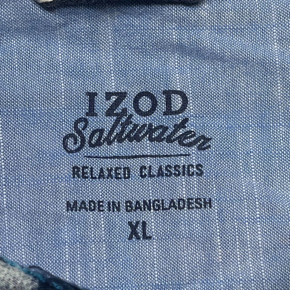 Izod Saltwater Shirt XL Men Blue Short Sleeve Button Up Relaxed Classic Tropical - Image 2 of 4