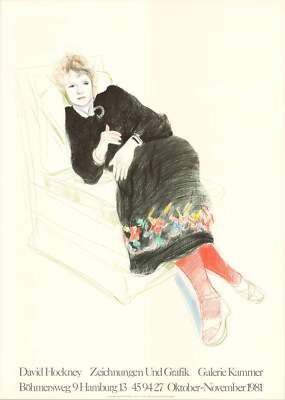 DAVID HOCKNEY Portrait of Celia In A Black Dress With Colored Border 35'' x 25'' L