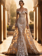 Elegant Mermaid Wedding Dresses Ball Gown Lace Applique Strapless Bridal Gowns