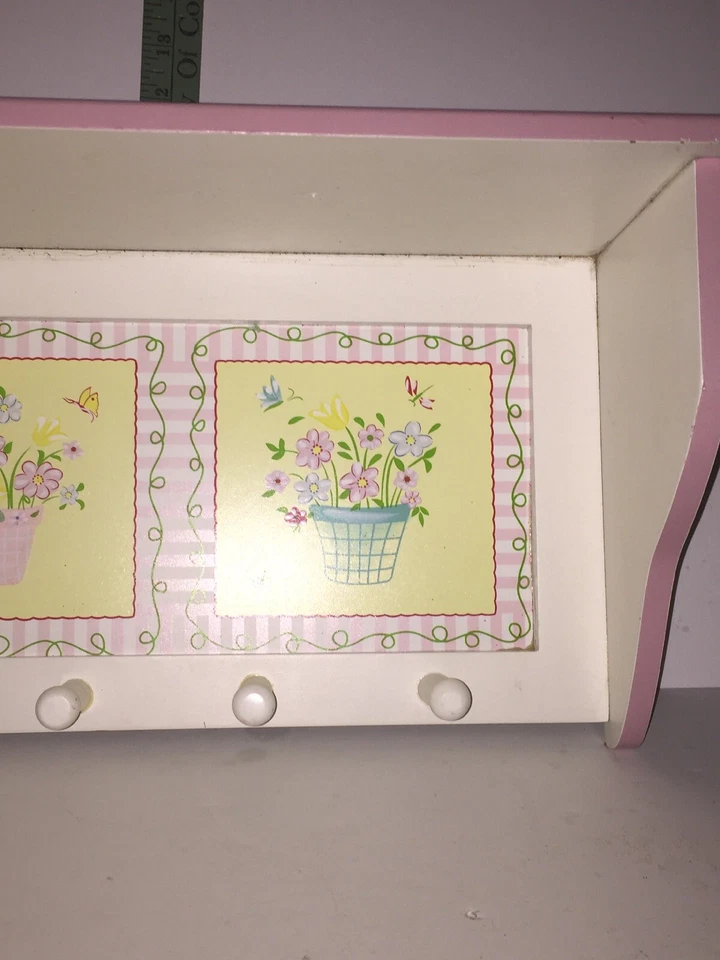 Decoración del Hogar Blanco Rosa Expositor Pared Estante 4 Ganchos Colgantes Perchero Clavijas 18Wx10T" Foto 3 de 4