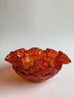 FENTON Art Glass Orange Vase/Bowl Amberina Thumbprint Raffled Top 8”D EXCELLENT