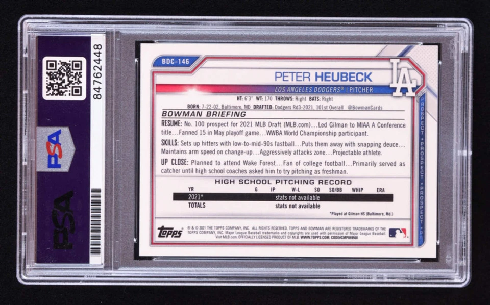 Peter Heubeck Signed 2021 Bowman Chrome Draft Gold Refractors #BDC146 #30/50 RC - Image 2 of 2