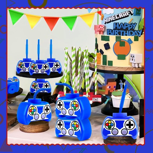 12 PCS PLASTIC VIDEO GAMING PARTY FAVOR GIFT SUPPLIES CUPS WITH STRAW AND LID12O - Picture 4 of 6