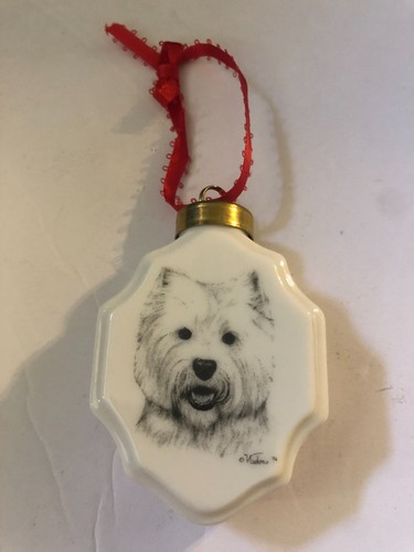 Holiday Pet Gifts Westie Porcelain Ornament by Vladimir w/ Ribbon Hanger NEW NIB