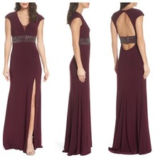 NWT Xscape Bead Embellished Cap Sleeve Gown Wine Red [ SZ 2 ] #e309