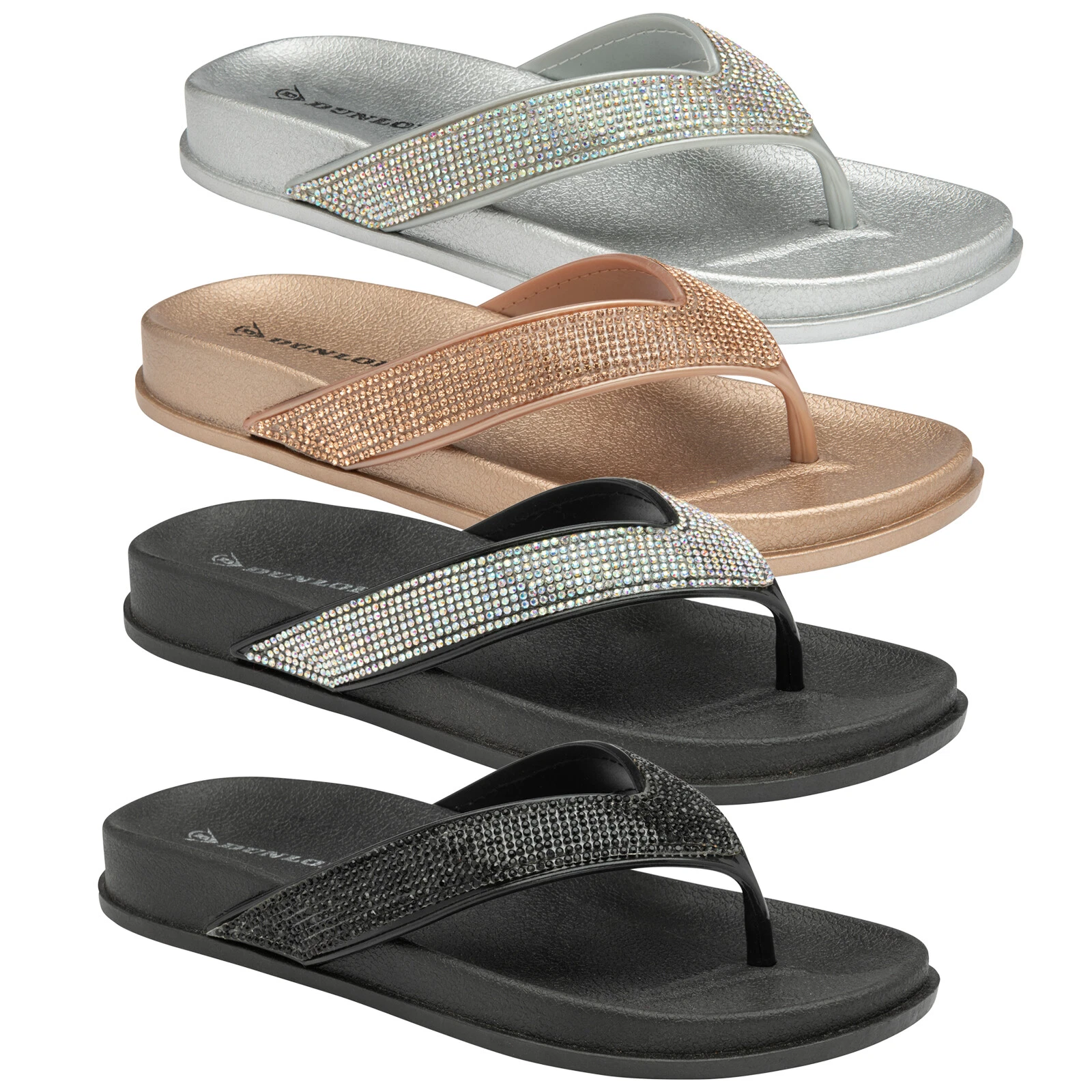 DUNLOP WOMENS SOFT LOW WEDGE CASUAL TOE POST SUMMER SLIPPERS BEACH COMFORT SHOES