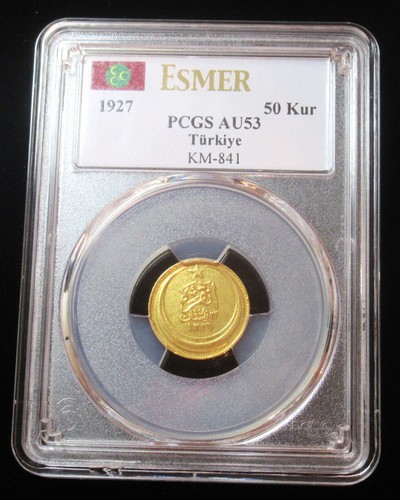 Turkey 1927 Gold 50 Kurush KM-841 PCGS AU-53 - Picture 3 of 4
