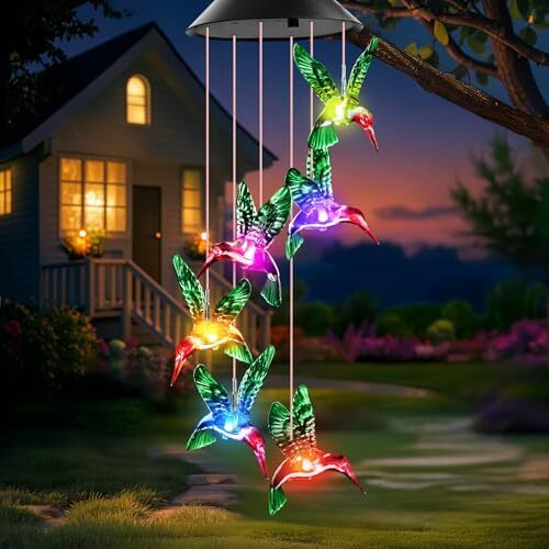 Mothers Day Gift - Solar Hummingbird Wind Chimes for Garden Patio Outdoor Yard