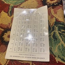 Vintage Schneider Optik Depth Of Field Chart Jos. Co. Optische Werke Kreuznach