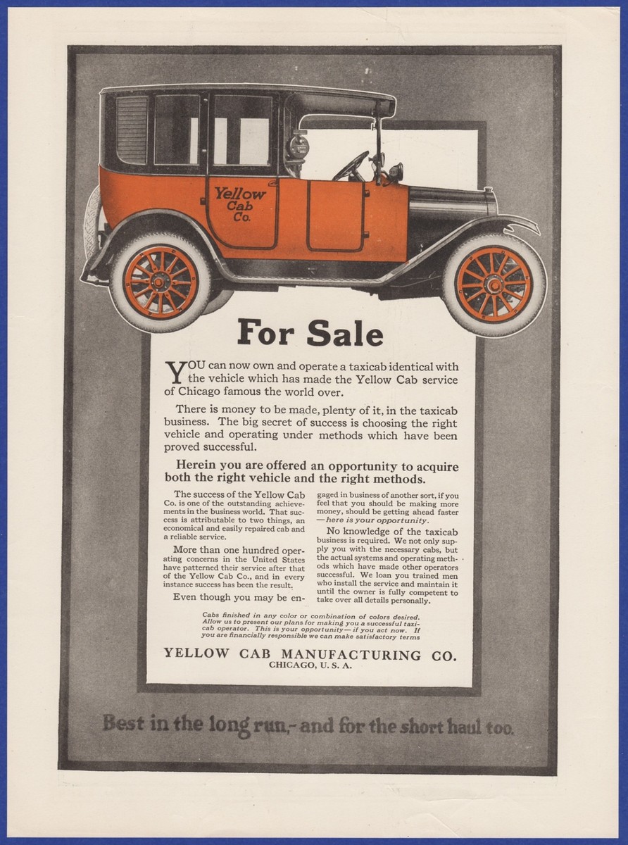 Vintage 1921 YELLOW CAB Automobile Coach Taxi Chicago IL Ephemera 