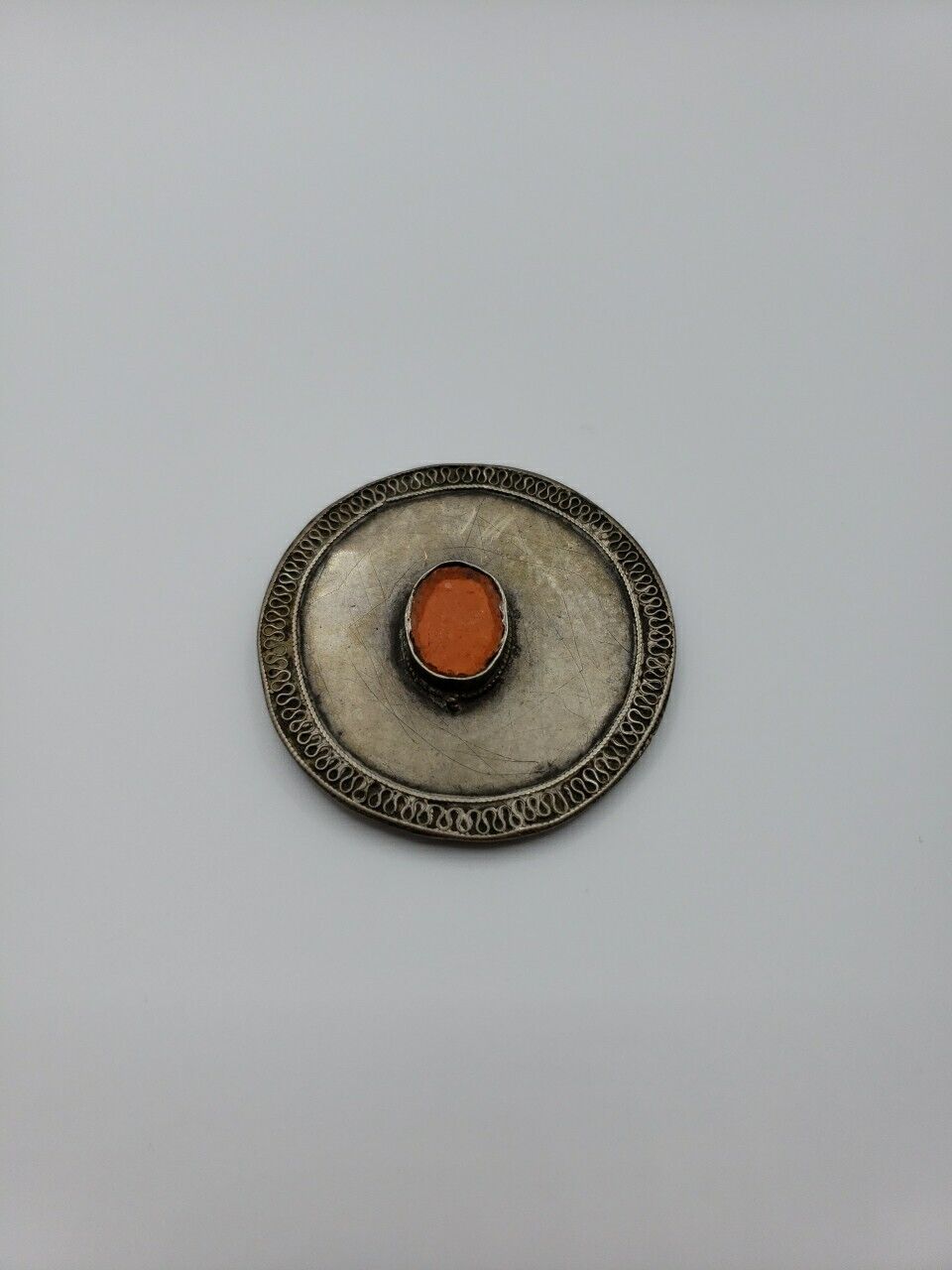 Antique Turkmen Silver Metal Gulyaka Orange Glass… - image 1