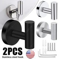 2x Bathroom Towel Robe Coat Hook Stainless Steel Wall Mounted Hooks Door Hanger
