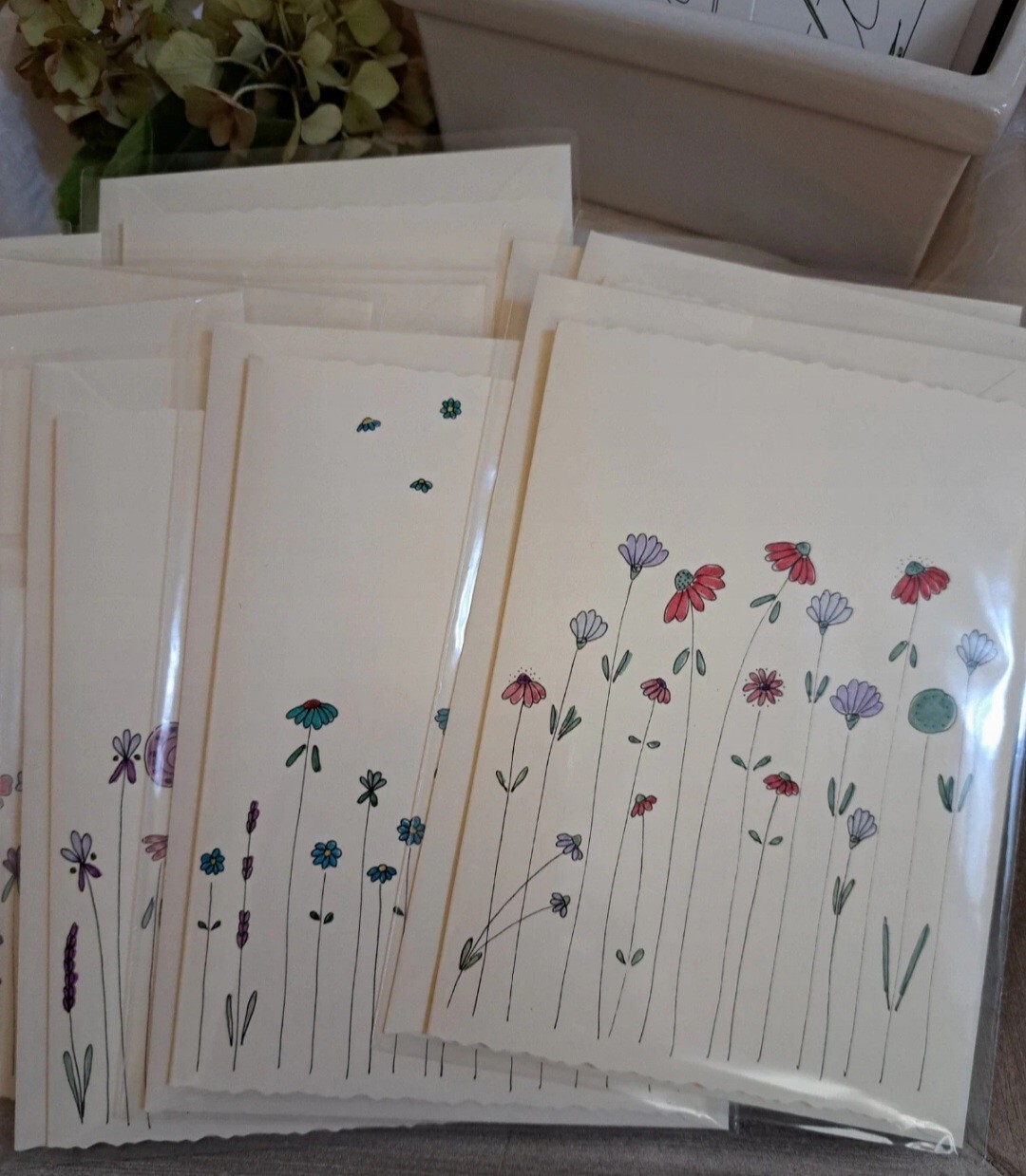Handgemalte Blumen Blüten Glückwunsch Karten mit Umschlag