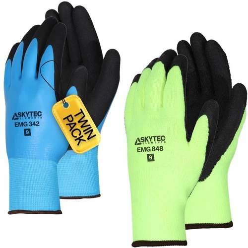 Skytec Winter Work Gloves Twin Pack – 1 Thermal Glove + 1 Waterproof Glove