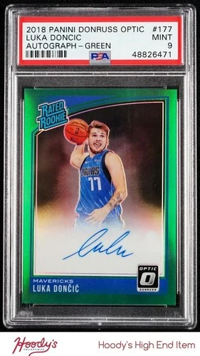 2018-19 Donruss Optic Green Luka Doncic RC Rated Rookie ON CARD AUTO 1/5 PSA 9