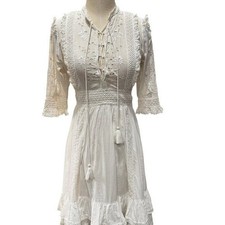 Ulla Johnson Madison Dress XS Blanc White Eyelet Lace Boho Ruffle Tassel Mini $